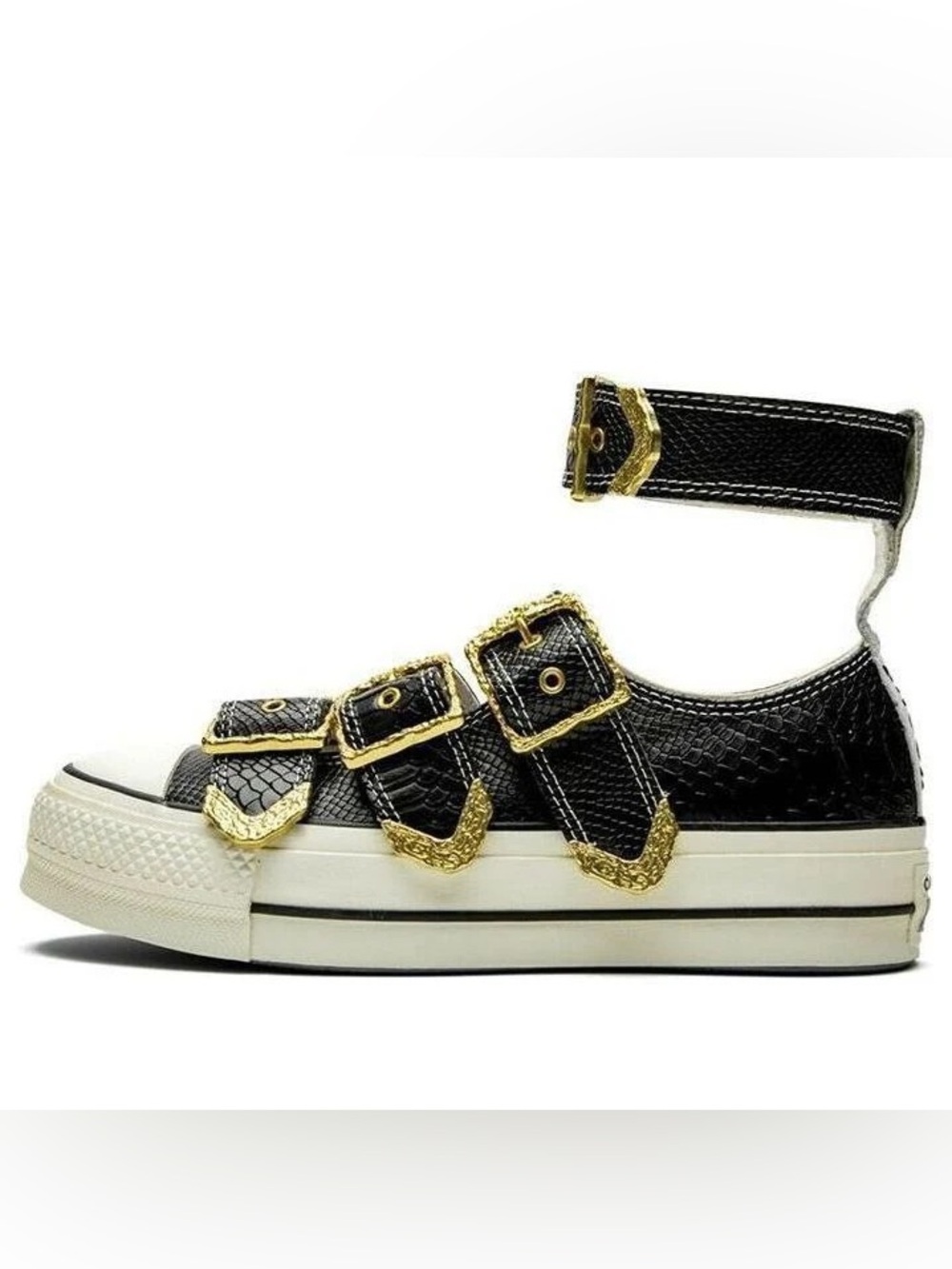 Converse x Koche Black Sneaker with Gold Buckles Sz 7 NWOT
